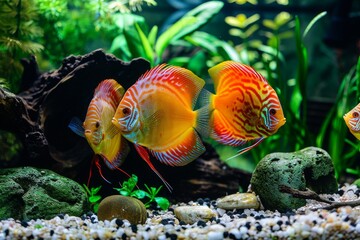 Discus fish adventure. Exploring aquatic realm