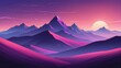 Abstract minimalistic background with mountains and hills at sunset or sunrise in purple and pink tones.