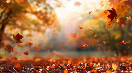 Beautiful autumn landscape with. Colorful foliage in the park. Falling leaves natural background