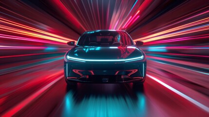 Poster - Front of the car with motion lighting background, EV car concept, Banner size