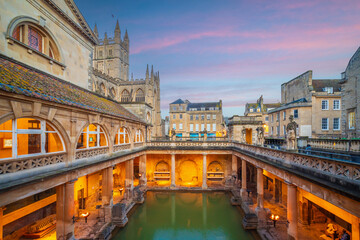 Poster - Historical roman bathes in Bath city, England