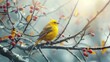 Yellow bird perched on a tree branch