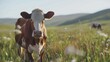 Cow grazing in a summer field