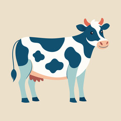 Sticker - Black and White Cow Standing in Field, A charming vector drawing of a dairy cow, with delicate line work and a hint of whimsy, Simple and minimalist flat Vector Illustration