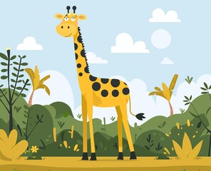 flat illustration cartoon giraffe.