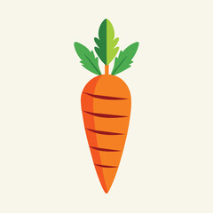 Wall Mural - A carrot featuring green leaves on top of it in a minimalist style, A minimalist carrot illustration with bold lines and muted colors, Simple and minimalist flat Vector Illustration