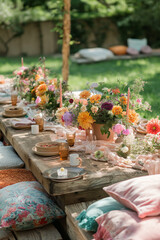 Wall Mural - Beautiful summer garden outdoor table setting for wedding, party, picnic, celebration