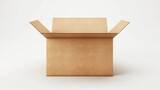 Fototapeta  - Front view an open brown empty cardboard box industrial package on white background. AI generated