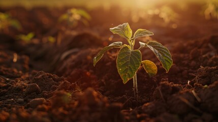 Poster - Seeding are growing in the soil and light of the sun, Planting trees to reduce global warming.