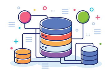 Sticker - A stack of various colorful data elements arranged neatly on a clean white background, analysis of database storage, Simple and minimalist flat Vector Illustration