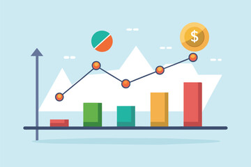 Poster - a dollar coin placed on top of a bar chart showing company earnings trending, analyzing company earn