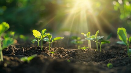 Poster - Seedling are growing in the soil with sunlight.The world wide platform to plant trees.Planting trees to reduce global warming.