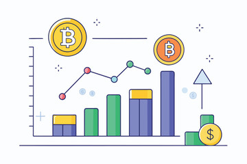 Canvas Print - Bitcoin and Coin Bar Chart Analysis, Bitcoin and dollar analyst data trending, Simple and minimalist flat Vector Illustration