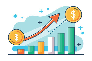 Wall Mural - Rising Dollar Coin in Bar Graph, business arrow growing up investment, finance graph with coin stock financial and investment income, Simple and minimalist flat Vector Illustration