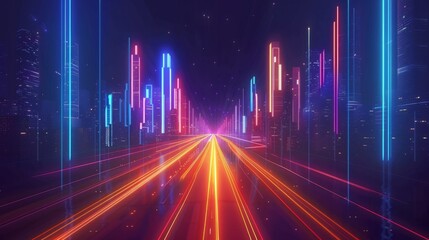 Poster - skyline road to city, Abstract background For business Graphic design illustration for banner background, light speed line
