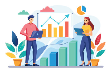 Poster - a man and a woman are analyzing a growth chart together in a professional environment, colleagues an