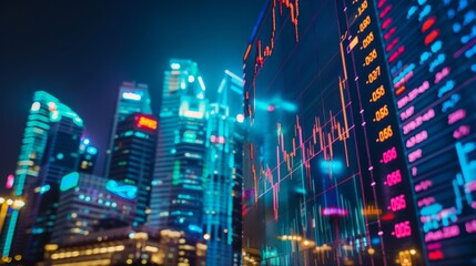 Poster - stock market exchange and wireless communication network on a skyscraper background in central busin