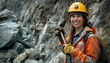 Confident Female Miner with Geological Expertise in Rock Quarry