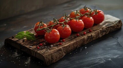 Poster - Wooden board with freshly picked tomatoes