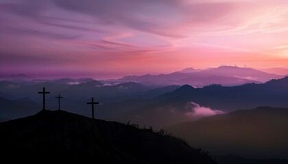 The Christianity themed on a background with dramatic at dawn, the spirit of preaching the Gospel throughout the world. A beautiful sea of ​​clouds, dark clouds and sky and sunbeams