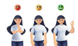 Woman emotions 3D concept. Rank, level of satisfaction rating. Sad and positive women. 3D style vector design