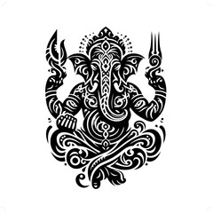 Wall Mural - ganesha; deity mythology in modern tribal tattoo, abstract line art of deity, minimalist contour. Vector