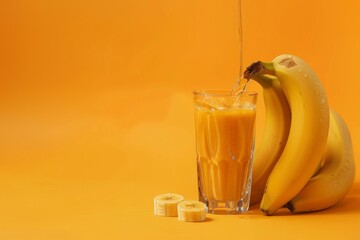 Wall Mural - Two bananas beside a glass of banana juice on the table