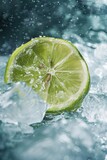Fototapeta Na drzwi - Refreshing Lemon Frozen in Ice: Close-Up Citrus Chill