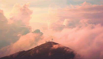 The Christianity themed with a dramatic beautiful of light vibrant background. Beautiful clouds, symbolizes humanity's hope for salvation