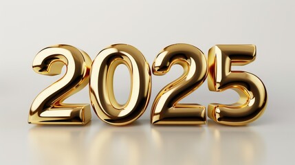 Wall Mural - Happy New Year background with 2025 shiny golden numbers isolated on white background. Festive celebration banner