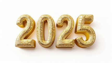 Happy New Year background with 2025 shiny golden numbers isolated on white background. Festive celebration banner