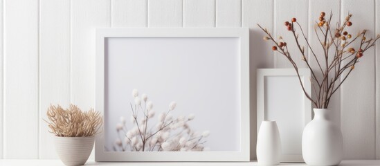 Poster - A close up of a picture frame with a plant in a vase