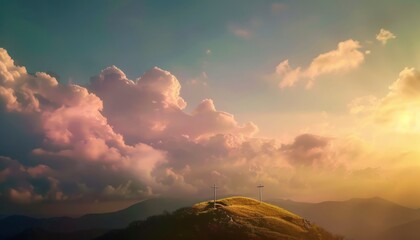 The Christianity themed with a dramatic beautiful of light vibrant background. Beautiful clouds, symbolizes humanity's hope for salvation