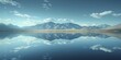 Perfectly still water creating a mirror image of the minimalist sky and distant mountains.