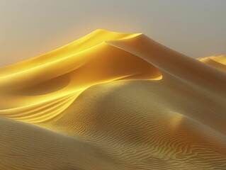 Sticker - As the sun sets, the rippled sand dunes come alive, with gentle light caressing their curves and casting minimal shadows.