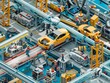 © Nawarit - isometric factory with yellow car on assembly line