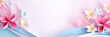 Pink and blue background with paper flowers. Banner