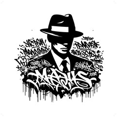 Wall Mural - mafia; gangster silhouette, people in graffiti tag, hip hop, street art typography illustration.