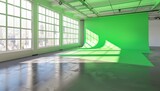 Fototapeta Zwierzęta - Bright and Airy Film Studio Space with Immaculate Green Screen Setup
