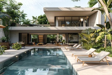 Tropical modern villa with swimming pool, Contemporary luxury Home Exterior design