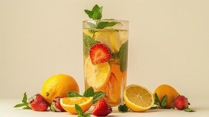 Sticker - Dried fruit mocktail chilled beverages mint fruity drinks lemon strawberry dehydrated orange