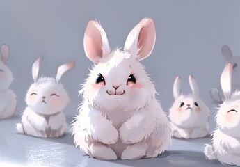 Cute bunnies: adorable bunny art featuring chubby cheeks, expressive eyes. Easter-themed content