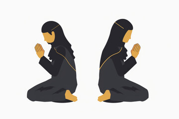 Wall Mural - flat islamic prayer icon design, muslim man and woman illustration template vector vector icon, white background, black colour icon