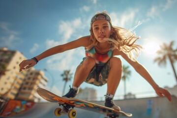 Wall Mural - Female skateboarder - the fearless women carving their mark in the world of skateboarding, breaking stereotypes with every kickflip and grind.