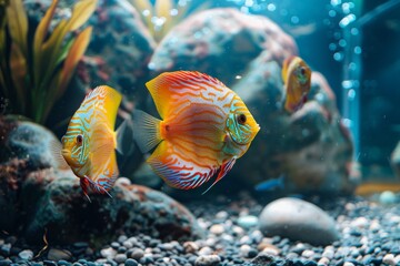 Discus fish tranquility. Peaceful drift in aquatic realm