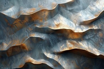 Poster - Striking abstract image resembling undulating metallic fabric with rich golden and blue tones creating an elegant visual texture