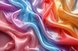 This image features a digital simulation of satiny fabric with flowing waves in vibrant rainbow colors