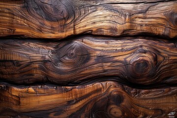 Poster - Detailed shot of richly textured wooden planks showing the intricate patterns and warm hues of the wood grain Ideal for natural and rustic backgrounds