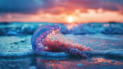 Poster - Jellyfish lying on the shore of the beach