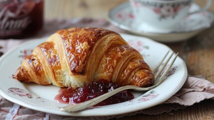 Sticker - Homemade Plum Jam and Croissant A Relaxed Breakfast Scene